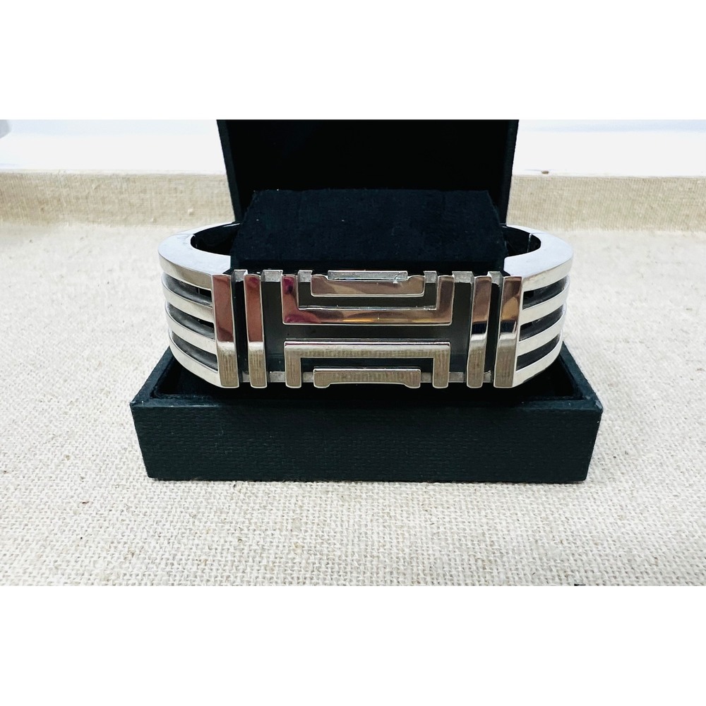 Tory Burch Silver Tone Stainless Steel Geometric Fitbit Cuff Bracelet